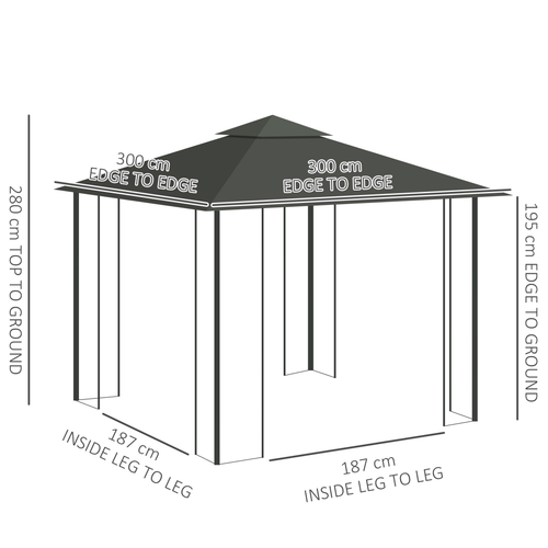 Outsunny 3 x 3(m) Garden Gazebo Marquee Tent Canopy Shelter Pavilion Grey - Cheap Tent