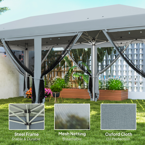 6 x 3m Pop Up Party Tent Canopy with 6 Removable Sidewalls Grey - Cheap Tent