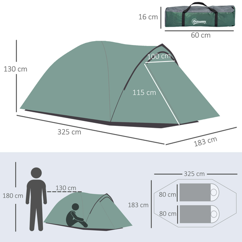 Compact Camping Tent w/ Vestibule & Mesh Vents for Hiking Green Outsunny - Cheap Tent