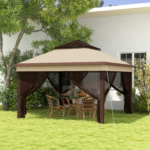 Outsunny 3 x 3(m) Pop Up Gazebo Tent with Netting, Height Adjustable, Beige - Cheap Tent