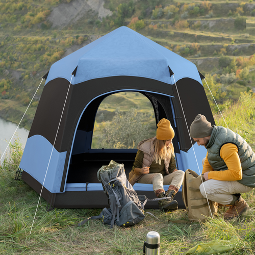 Outsunny 4 Person Pop Up Tent Camping Festival Hiking Shelter Family Blue&Black - Cheap Tent