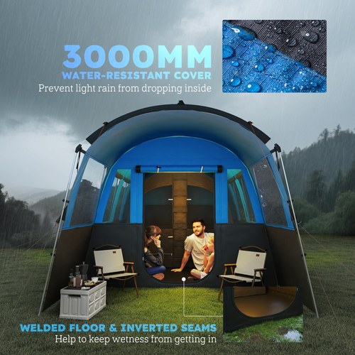 Outsunny 8-Person Camping Tent Tunnel Design with 4 Large Windows - Cheap Tent