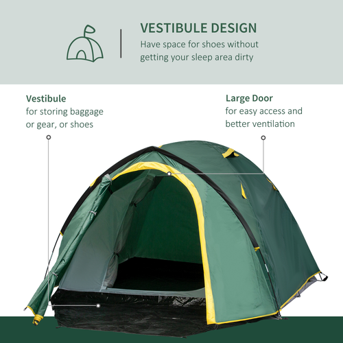 Outsunny Compact Camping Tent w/ Vestibule & Mesh Vents for Hiking Green - Cheap Tent