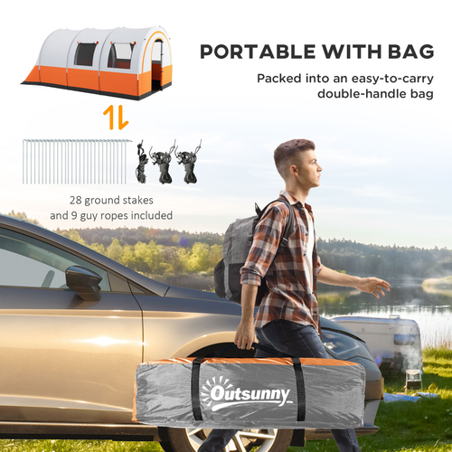 Outsunny Camping Tent, 3000mm Waterproof Family Tent for 5-6 Man, Cream/Orange - Cheap Tent