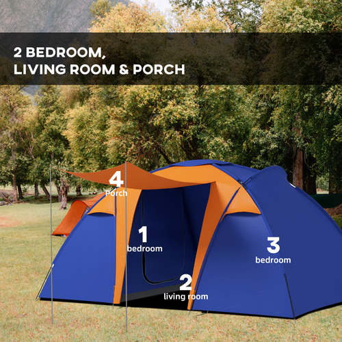 Outsunny Camping Tent with 2 Bedroom, Living Area and Awning for 4-6 Person - Cheap Tent