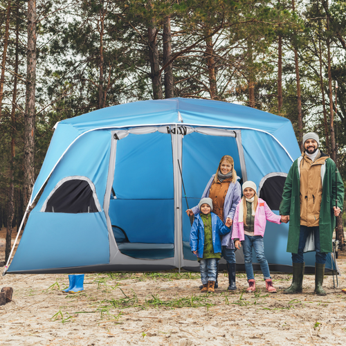 Outsunny Camping Tent, Family Tent 4-8 Person 2 Room Easy Set Up, Blue - Cheap Tent