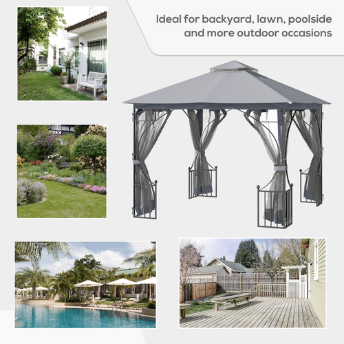 Gazebo Party Tent Canopy Sun Shade for Patio Garden Light Grey 3x3(m) Outsunny - Cheap Tent