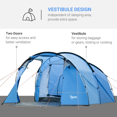 3 Man 2 Room Tent Camping Tent With Living Area Air Vents Blue - Cheap Tent