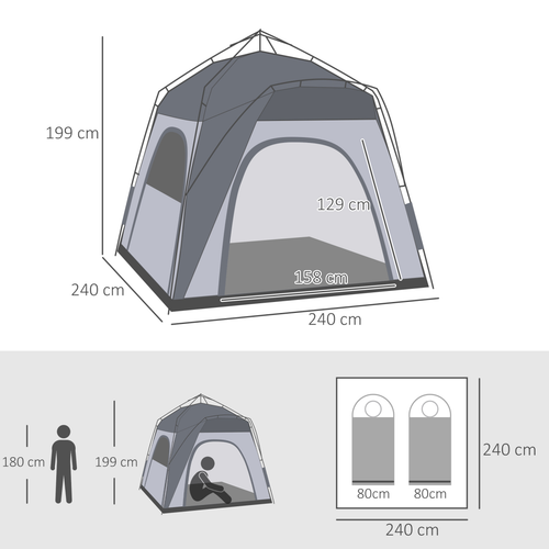 Outsunny Four Man Pop Up Tent Automatic Camping Backpacking Dome Shelter, Green - Cheap Tent