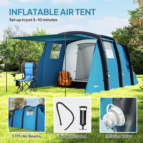 Outsunny Inflatable 3-4 Man Tunnel Tent w/ Air Pump, Living Area - Cheap Tent
