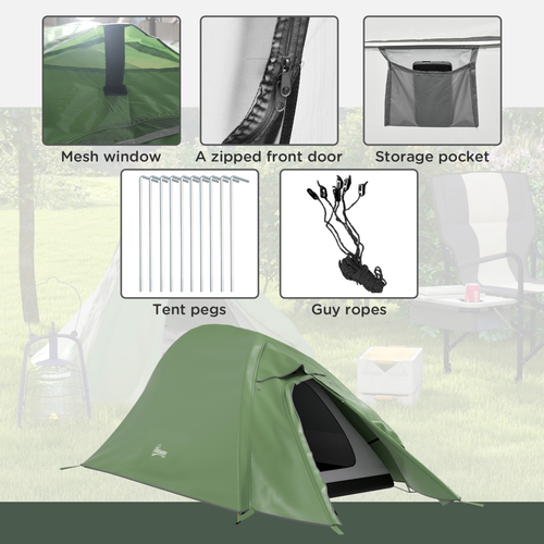 Outsunny Double Layer Camping Tent for 1-2 Man, 2000mm Waterproof, Green - Cheap Tent