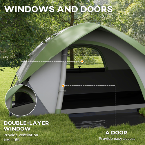 Outsunny 4-5 Man Camping Tent with Sewn-in Groundsheet, 3000mm Waterproof, Green - Cheap Tent