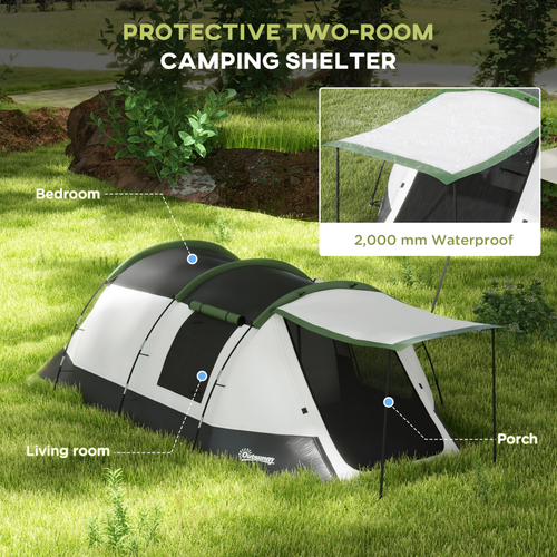 Outsunny Tunnel Tent with Bedroom, Living Room and Porch for 3-4 Man - Cheap Tent