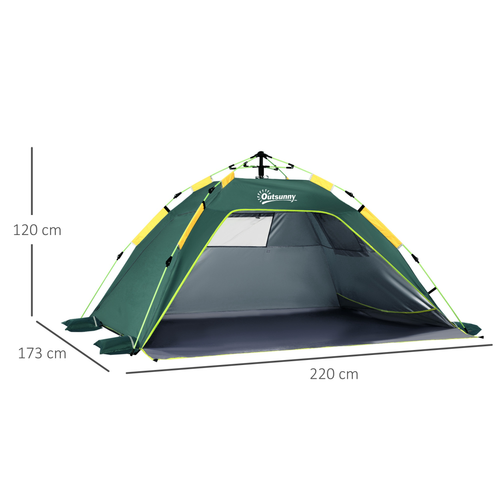 Outsunny 2 Man Pop-up Beach Tent Sun Shade Shelter Hut w/ Windows Door Green - Cheap Tent