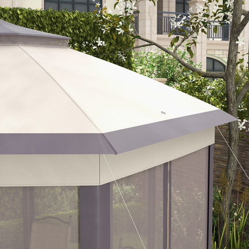 4.05m x 4.05m Metal Frame Mesh Draped 2-Tier Roof Gazebo Brown - Cheap Tent
