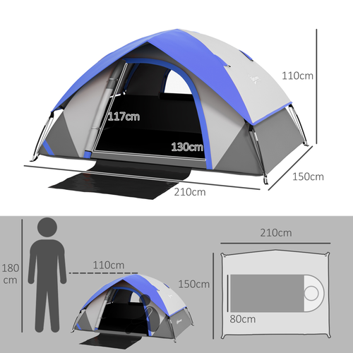 Outsunny 2 Man Camping Tent w/ Sewn-in Groundsheet, 3000mm Waterproof - Cheap Tent