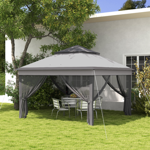 Outsunny 3 x 3(m) Pop Up Gazebo Tent with Netting, Height Adjustable, Grey - Cheap Tent