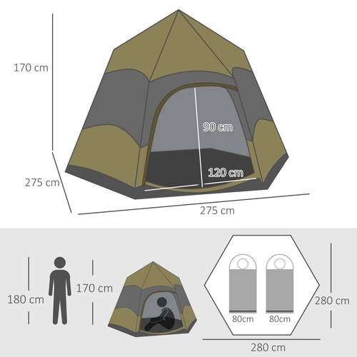 Outsunny 4 Person Camping Tent Festival Hiking Shelter, Dark Green - Cheap Tent