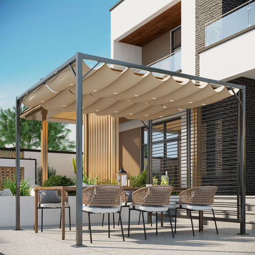 Metal Pergola Patio Sun Shelter Grape Tent Retractable Canopy UV Cut - Cheap Tent