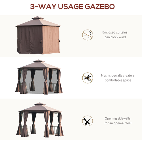 Hexagon Gazebo Patio Party Tent Outdoor Garden Shelter 2 Tier Roof & Side Panel - Cheap Tent