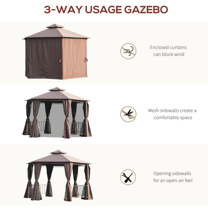 Hexagon Gazebo Patio Party Tent Outdoor Garden Shelter 2 Tier Roof & Side Panel - Cheap Tent