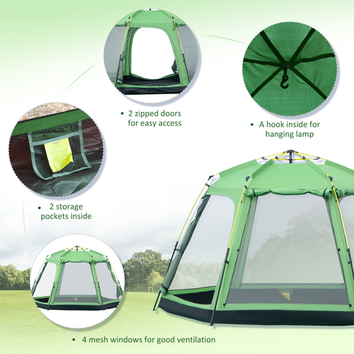 6 Person Camping Tent 2-Tier Pop-up Tent w/ Portable Carry Bag Outsunny - Cheap Tent