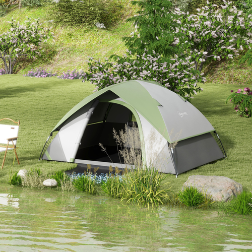 Outsunny 4-5 Man Camping Tent with Sewn-in Groundsheet, 3000mm Waterproof, Green - Cheap Tent