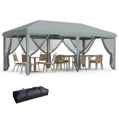 6 x 3m Pop Up Party Tent Canopy with 6 Removable Sidewalls Grey - Cheap Tent