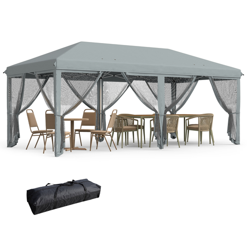 6 x 3m Pop Up Party Tent Canopy with 6 Removable Sidewalls Grey - Cheap Tent