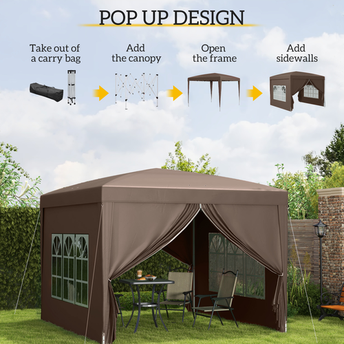 Outsunny 3x3 m Pop Up Gazebo Party Tent Canopy Marquee with Storage Bag Coffee - Cheap Tent