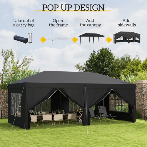3 x 6m Pop Up Gazebo Height Adjustable Party Tent w/ Storage Bag Black - Cheap Tent