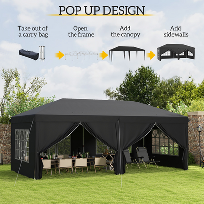 3 x 6m Pop Up Gazebo Height Adjustable Party Tent w/ Storage Bag Black - Cheap Tent