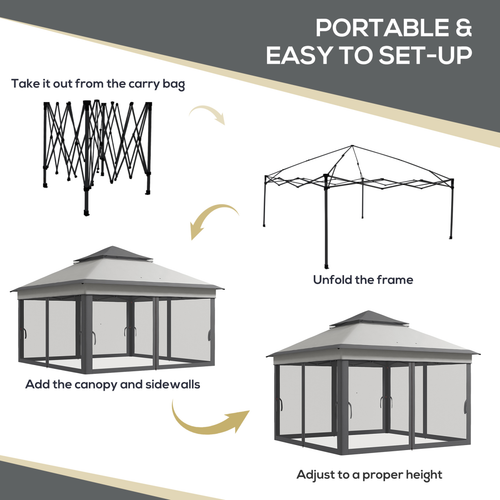 Outsunny 3 x 3(m) Pop Up Gazebo Tent with Netting, Height Adjustable, Grey - Cheap Tent