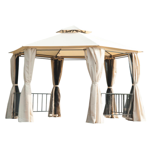 Hexagon Gazebo Patio Party Tent Outdoor Garden Shelter 2 Tier Roof & Side Panel - Cheap Tent