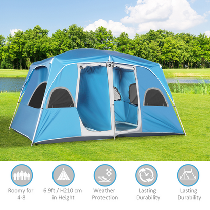 Outsunny Camping Tent, Family Tent 4-8 Person 2 Room Easy Set Up, Blue - Cheap Tent