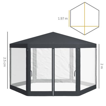 Outsunny Hexagonal Gazebo Patio, Outdoor Canopy Patio Party Tent Dark Grey - Cheap Tent