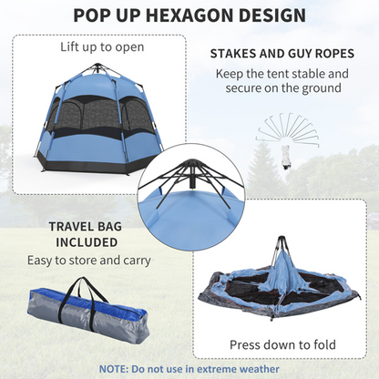 Outsunny 4 Person Pop Up Tent Camping Festival Hiking Shelter Family Blue&Black - Cheap Tent