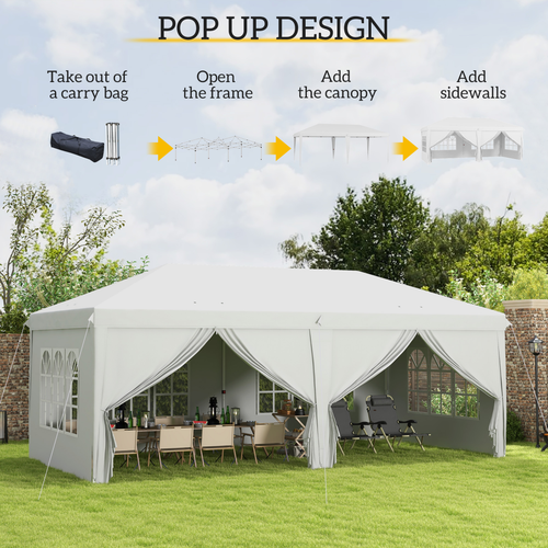 Outsunny 3 x 6m Pop Up Gazebo Height Adjustable Party Tent w/ Storage Bag Black - Cheap Tent