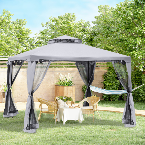 3x3M Metal Gazebo Garden Outdoor 2-tier Roof Marquee Party Tent Canopy - Crey - Cheap Tent
