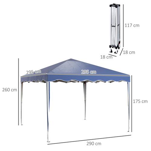 Outsunny 3x3(m) Pop Up Gazebo Marquee Tent for Garden w/ Carry Bag Blue - Cheap Tent