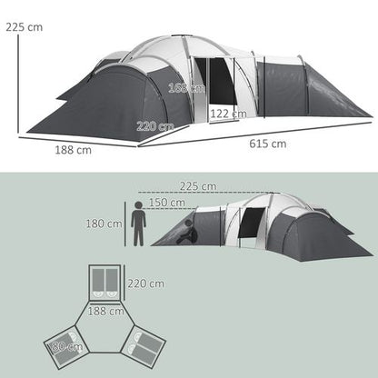 Outsunny Large Tunnel Tent with 3 Bedroom, Living Area and Porch, Grey - Cheap Tent