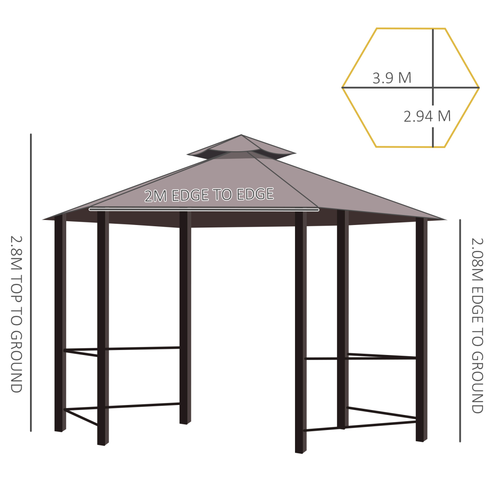 Hexagon Gazebo Patio Party Tent Outdoor Garden Shelter 2 Tier Roof & Side Panel - Cheap Tent