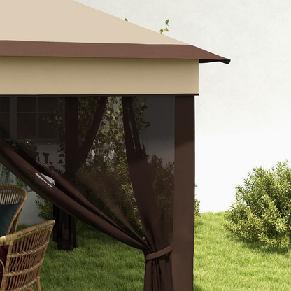 Outsunny 3 x 3(m) Pop Up Gazebo Tent with Netting, Height Adjustable, Beige - Cheap Tent