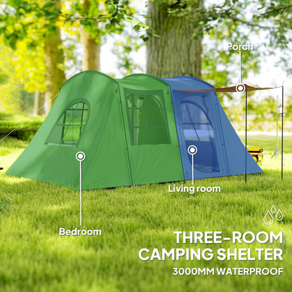 Outsunny 3-4 Man Tunnel Tent with Sewn in Floor, 3000mm Waterproof - Cheap Tent