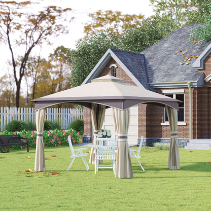 10' x 10' Outdoor Patio 2-Tier Roof Gazebo Canopy Steel Frame w/ Mesh Sidewalls - Cheap Tent