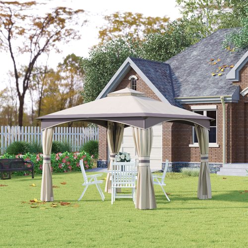 10' x 10' Outdoor Patio 2-Tier Roof Gazebo Canopy Steel Frame w/ Mesh Sidewalls - Cheap Tent