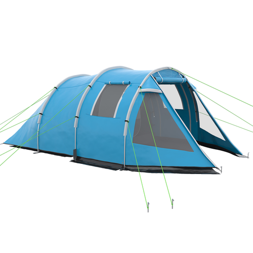 3-4 Persons Tunnel Tent, Two Room Camping Tent w/ Windows, Blue - Cheap Tent