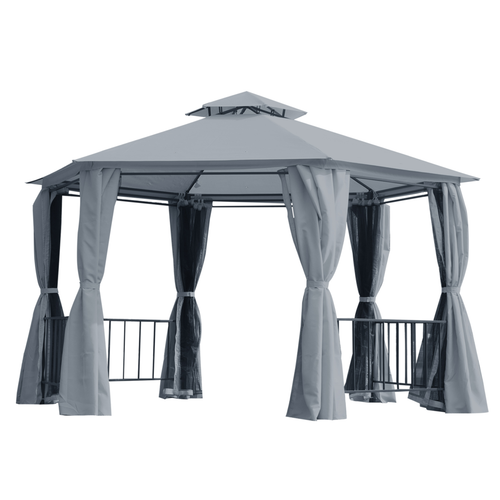Hexagon Gazebo Patio Party Tent Outdoor Garden Shelter 2 Tier Roof & Side Panel - Cheap Tent