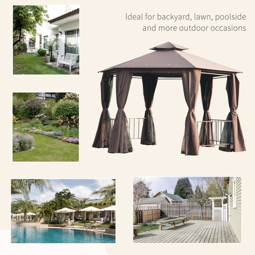 Hexagon Gazebo Patio Party Tent Outdoor Garden Shelter 2 Tier Roof & Side Panel - Cheap Tent