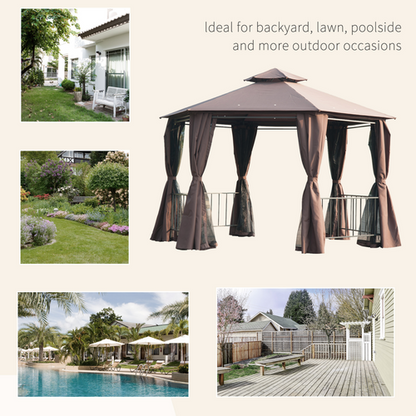 Hexagon Gazebo Patio Party Tent Outdoor Garden Shelter 2 Tier Roof & Side Panel - Cheap Tent